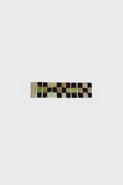 Woven hair band, style your hair with a healthy and natural solution, stay fashionable and chic, for stylish women, designed by Ruxandra, black green and earth tone checkers.