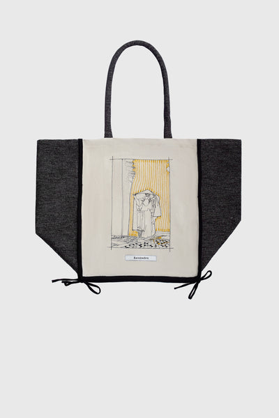 FUMÉE D'AMBRE GRIS John Singer Sargent painting on Ruxandra tote bag, embroidered by hand in colorful yellow and black thread, casual and art style, culture statement, art history fashion, work of art, gift for art passionate people, painters and art enthusiasts, Christmas gift