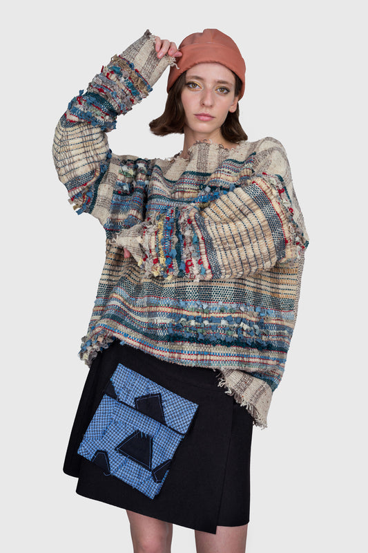 Multicolored Extruded Woven Sweater