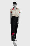 Poppy Flower Trousers - Embroidered Black Wool