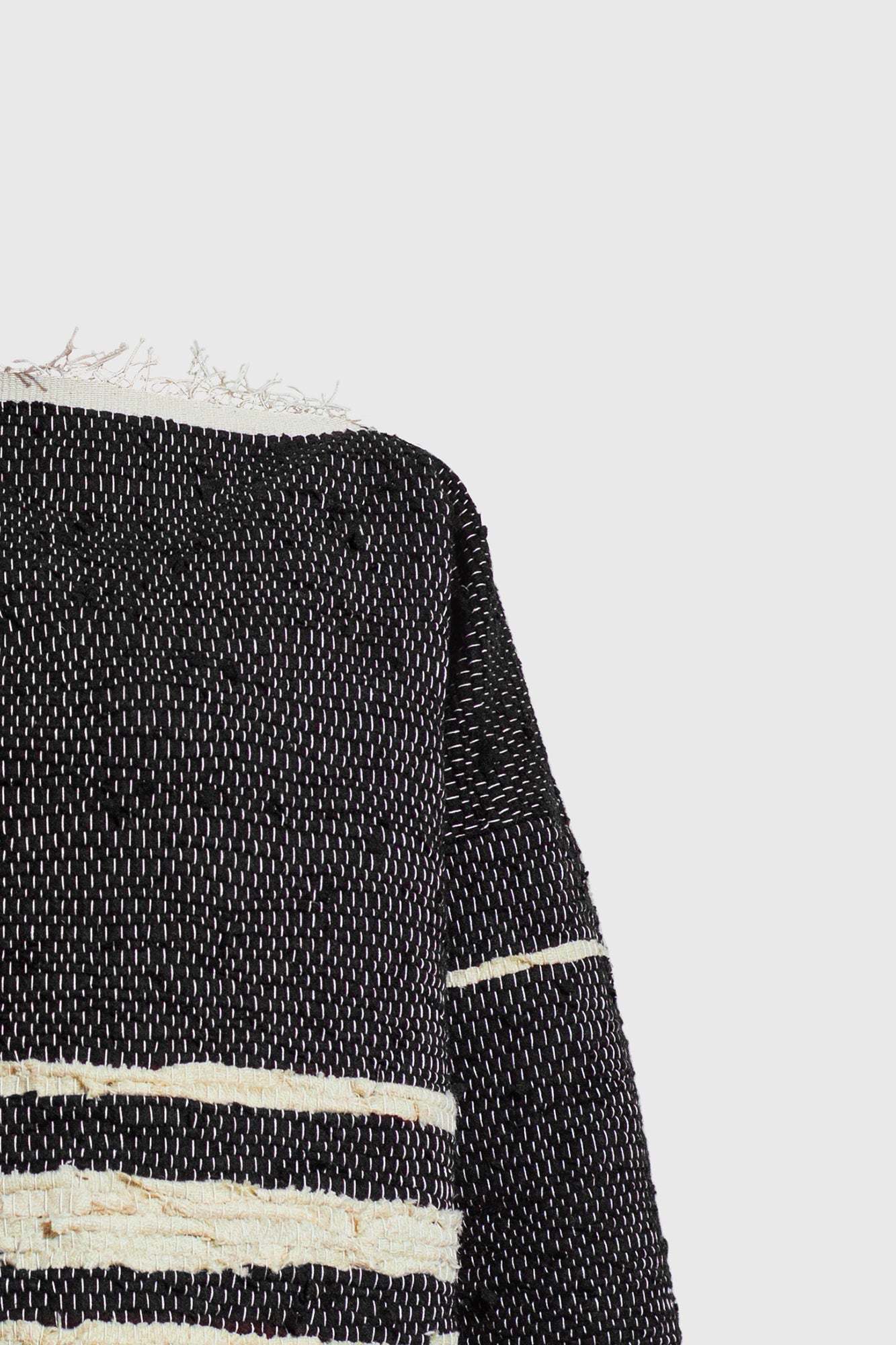 Ruxandra luxury fashion, woven details on woven sweater, fine finish, hip hop artist style, rich kids fashion, Instagramer style, influencer outfit, personal style shopper, luxury clothing, black and white stripes, cool fashion