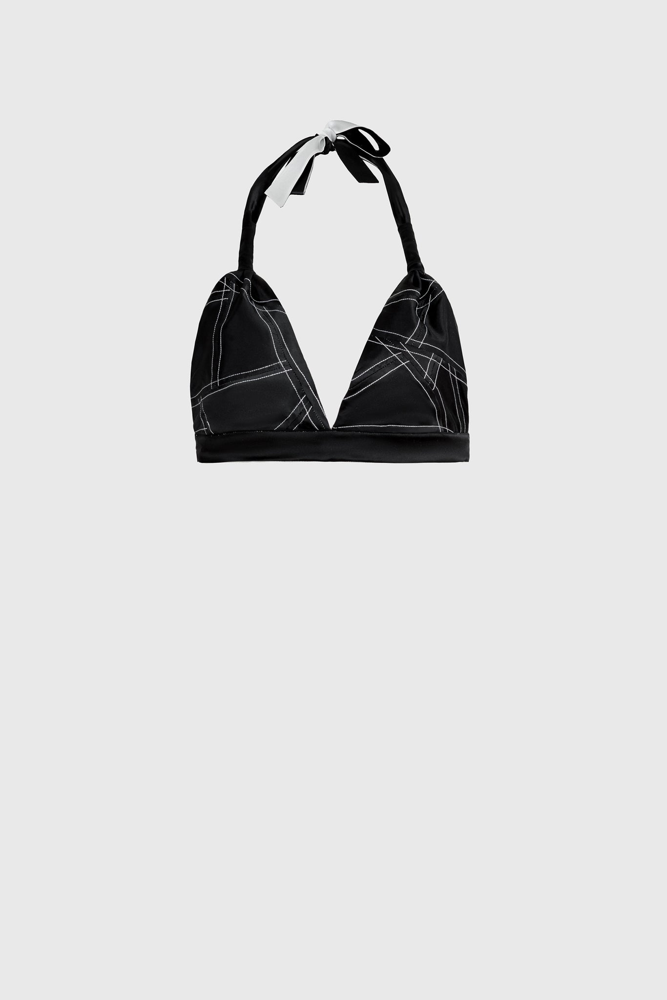 Ruxandra designed black silk bra, for dynamic women, active, luxury beachwear, Italian silk, soft and lustrous, upcycled from leftover textile, vintage thrift style, punk and edgy, 100% natural and sustainable