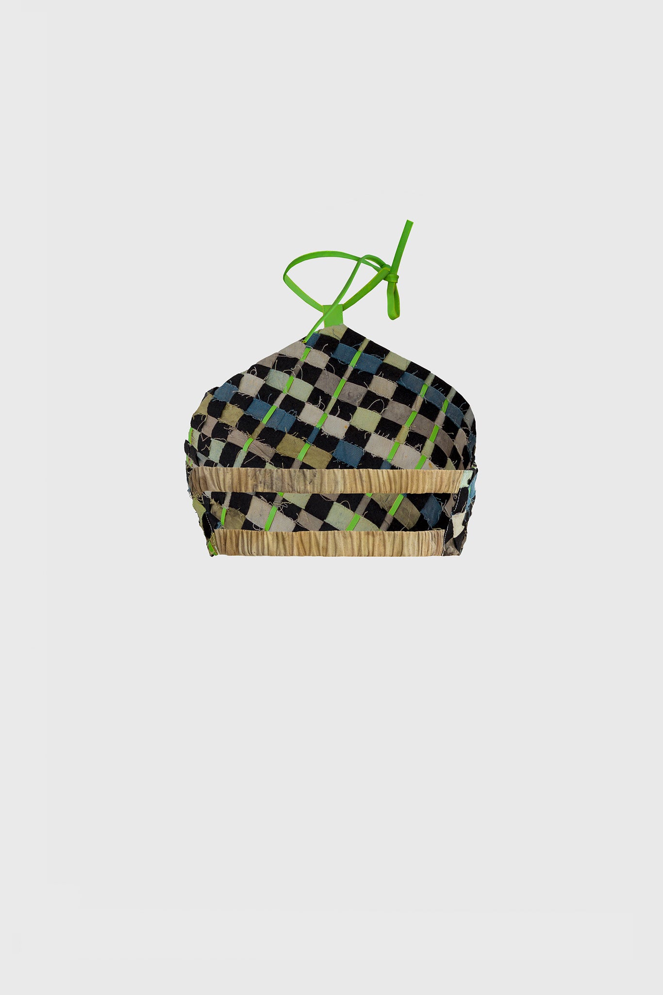 bra bustier type, Ruxandra, open back, two horizontal back strap, cord ribbon closure around the neck, can be worn without it, marine ocean colors, coral reef colors, independent designer, luxury, resort wear