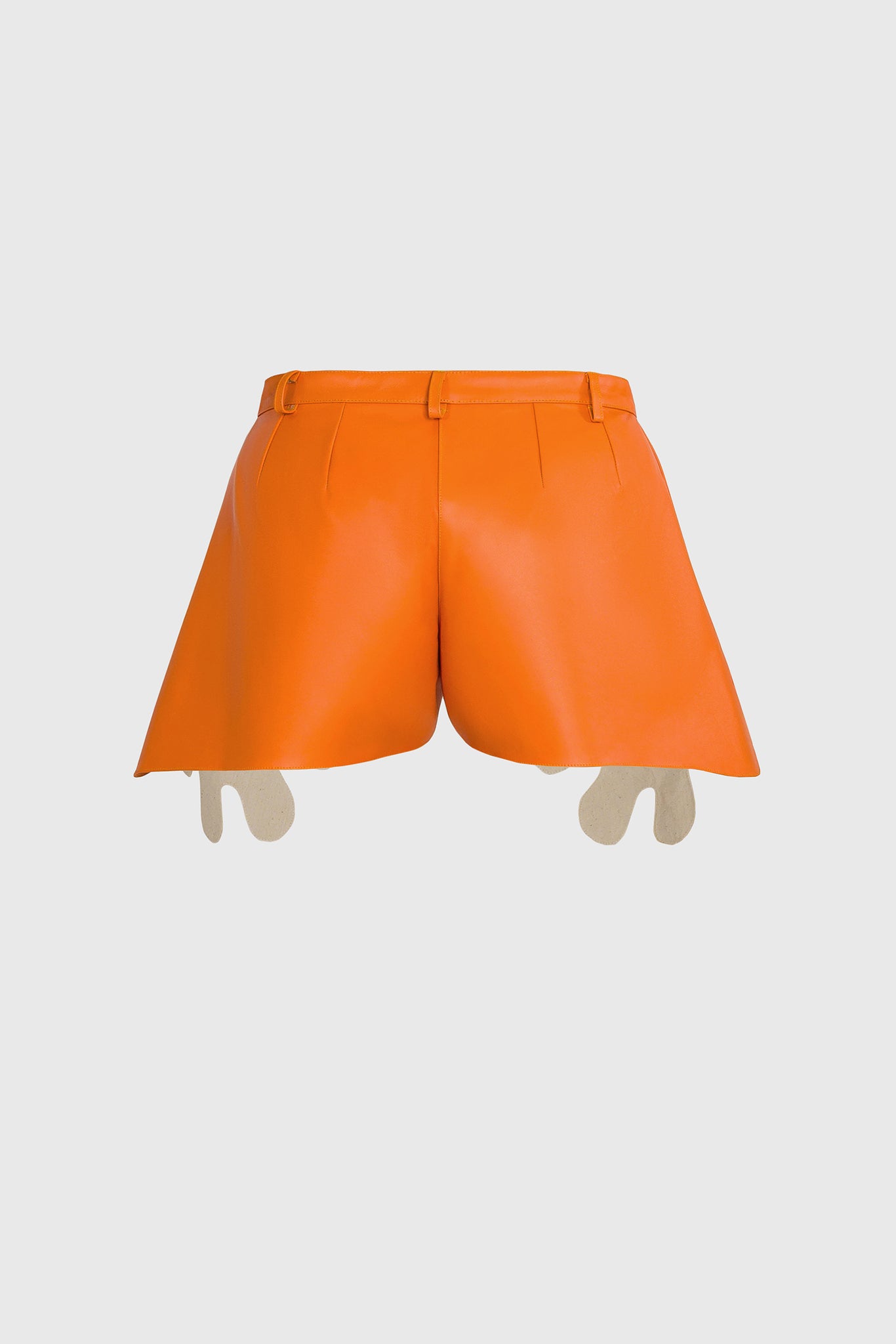 playful super short shorts, Italian soft leather, football style shorts, with belt loops, ready to party, easy to wear and comfortable, Ibiza style orange shorts
