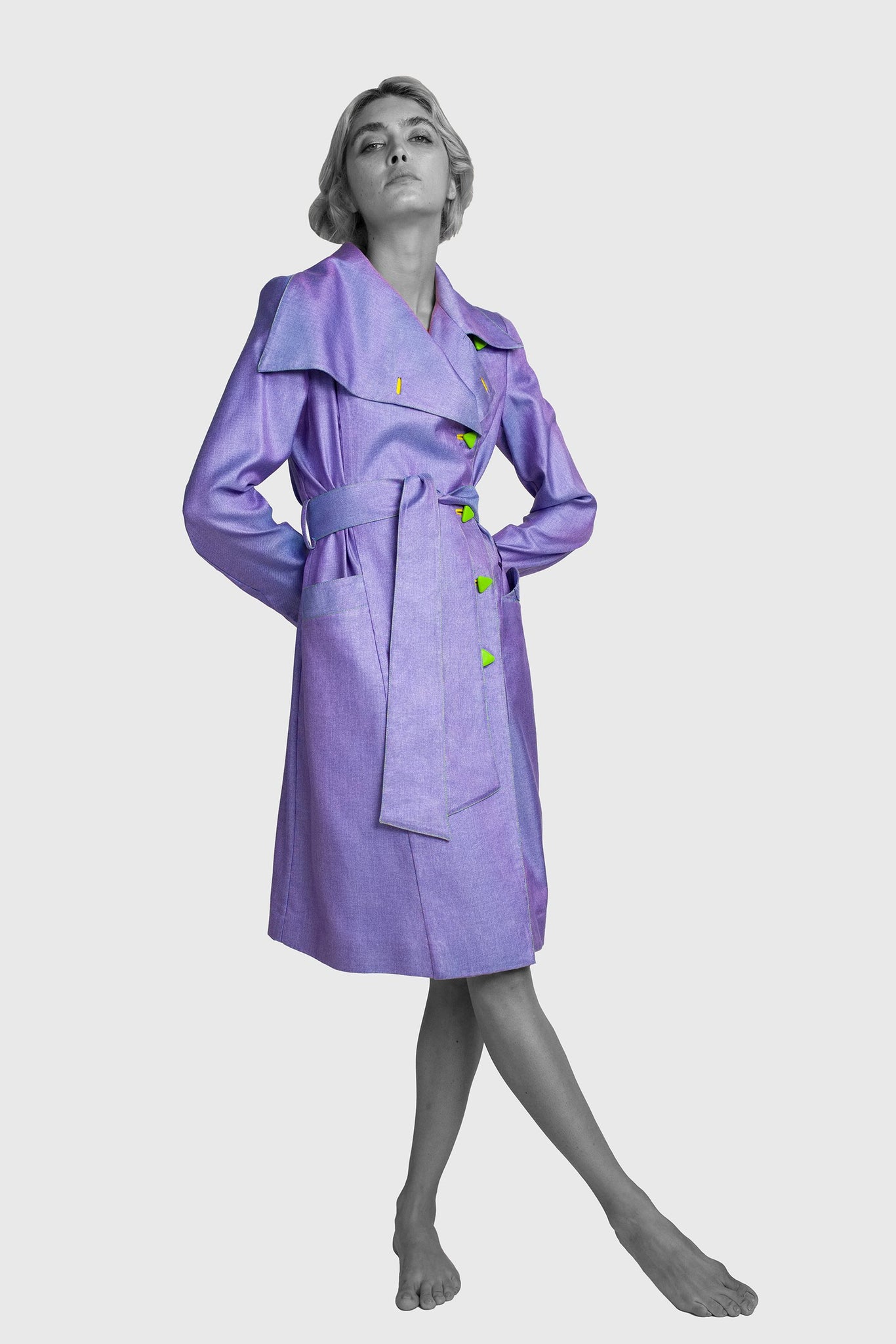 Purple Blue Silk Trench Coat
