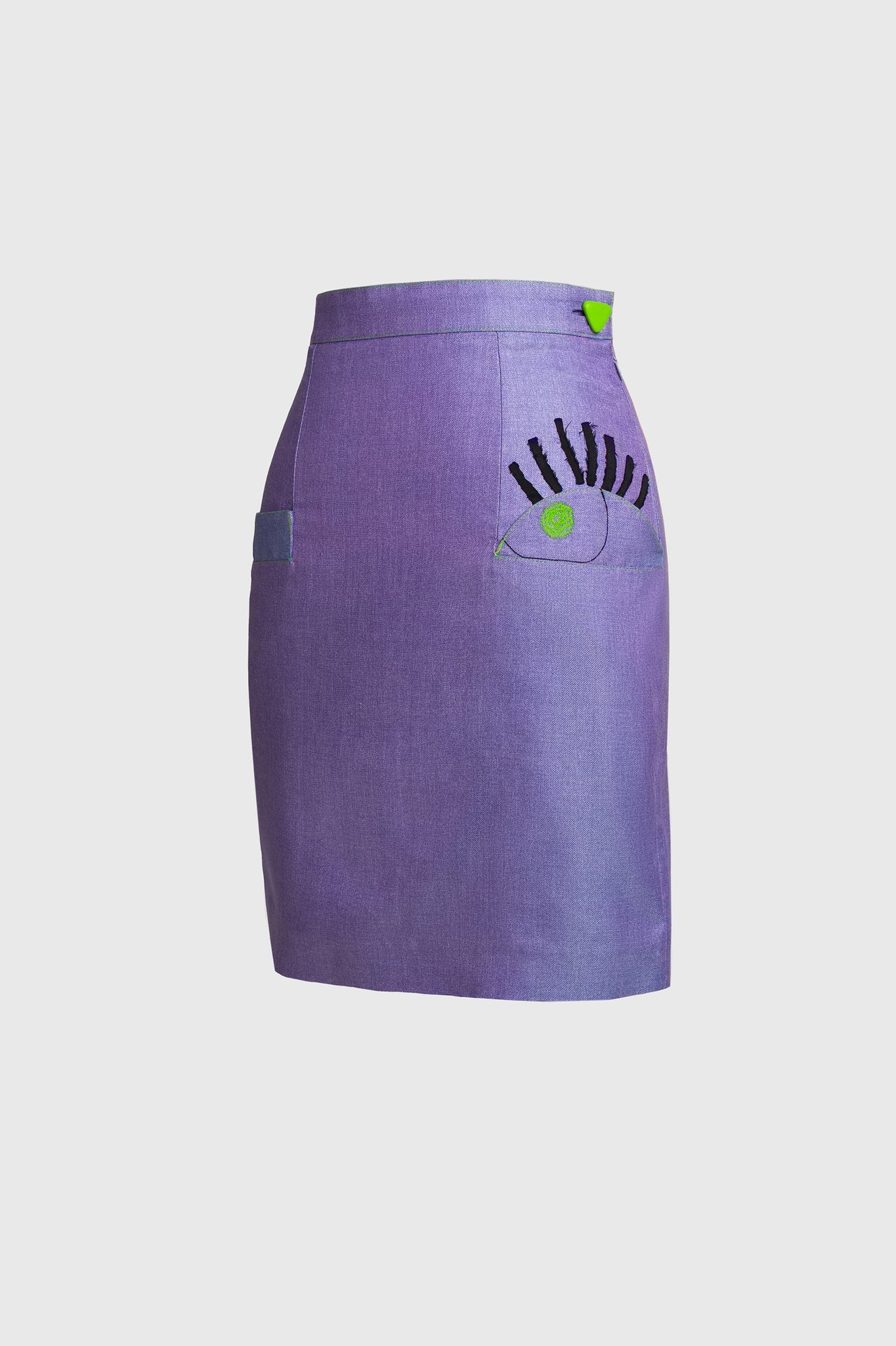Purple-Blue Silk Pencil Skirt