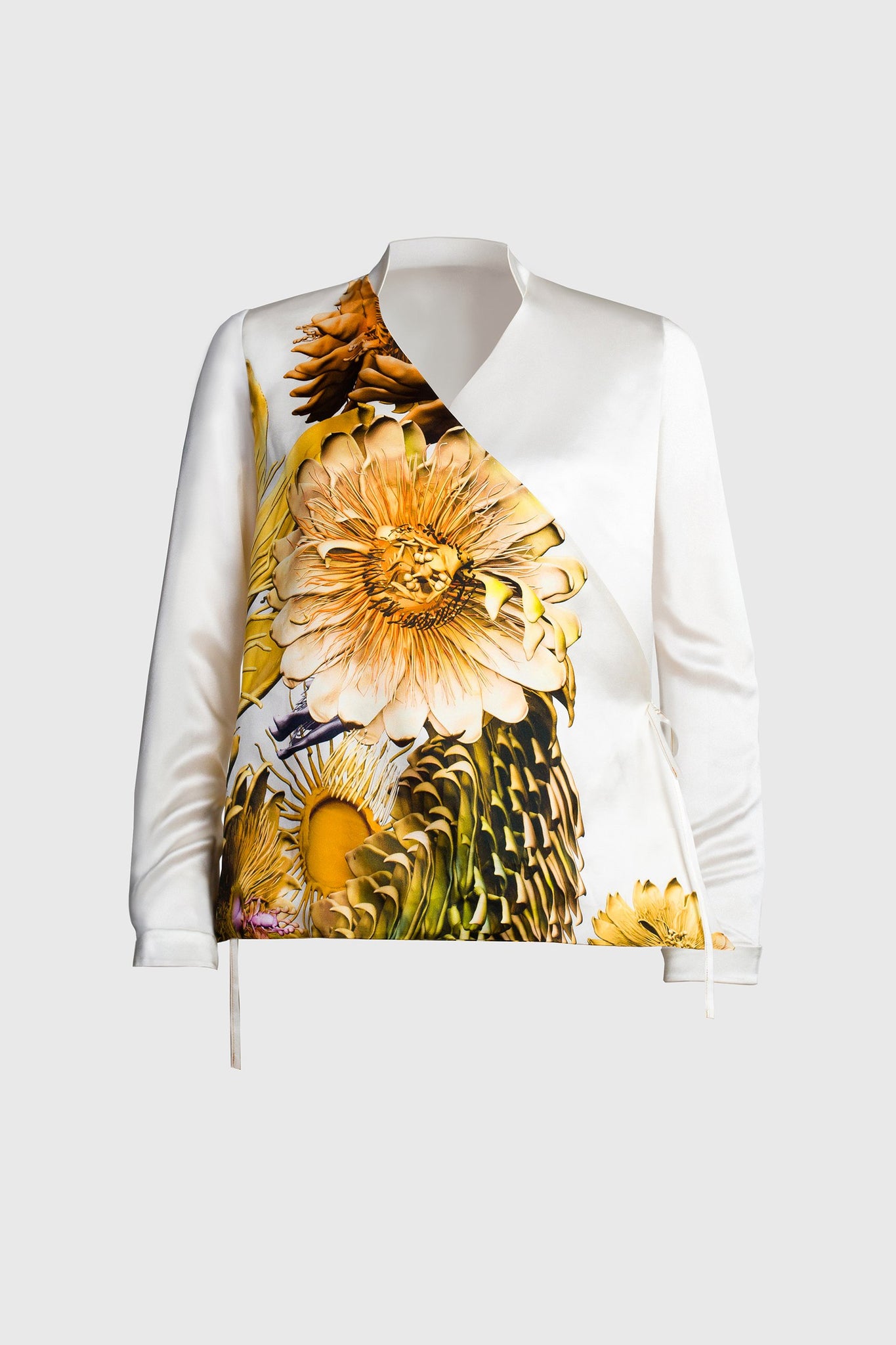 Silk Wrap Shirt - Flower Print
