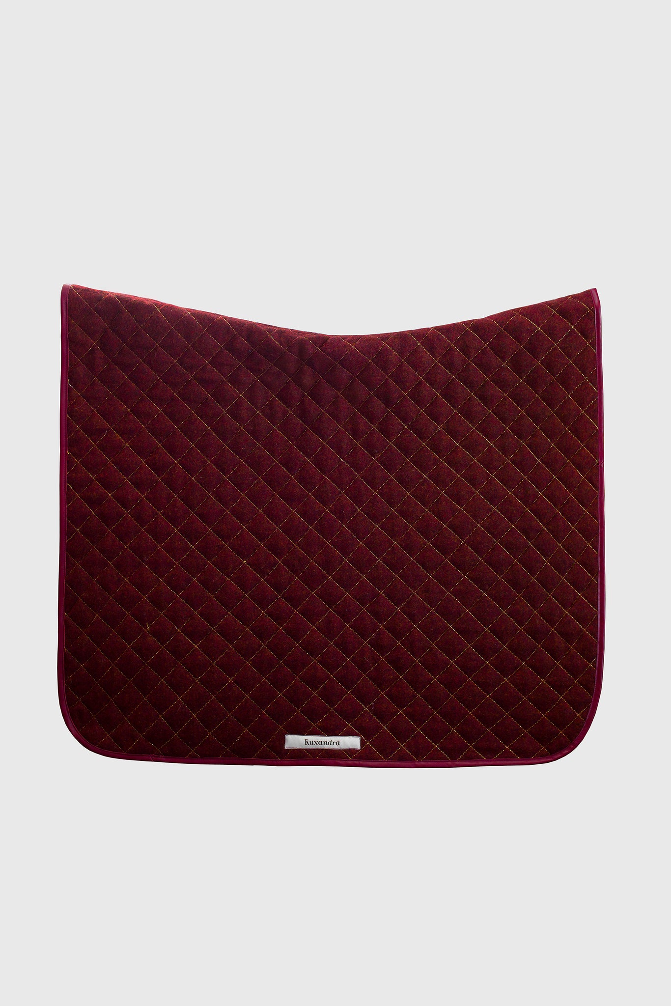 Horse saddle pad, crafted in virgin wool, beautifully chic and elegant, quilted with gold thread, dark blood red color, for horse riding competitions, eventing horse fashion, designed by Ruxandra